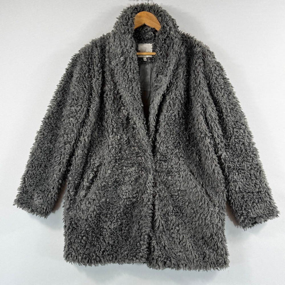 Joie Teddy Faux Fur Coat Womens Small Gray Shaggy Cozy Winter Chic